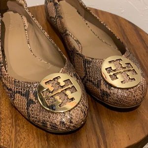 Tory Burch Minnie Snake Leather Travel Ballet Flat